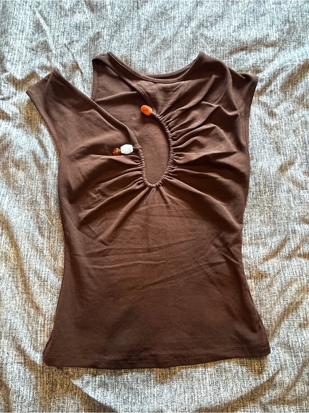 Asymmetrical Ruched Top With Stone Detail - Picture 3 of 11